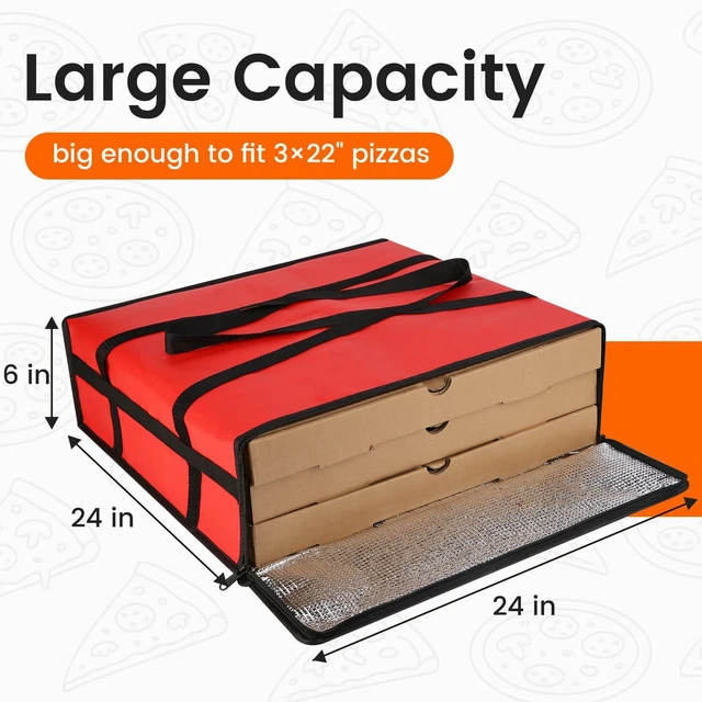 Alt view image 2 of 7 - Pizza Bags for Delivery, 24" x 24" x 6" Insulated Pizza Bag, Red Fits Large Pizzas, Thermal Carrier, Catering and Food Warmer Bag for Hot Box Transport, Pizza Warmer Carrier for Drivers