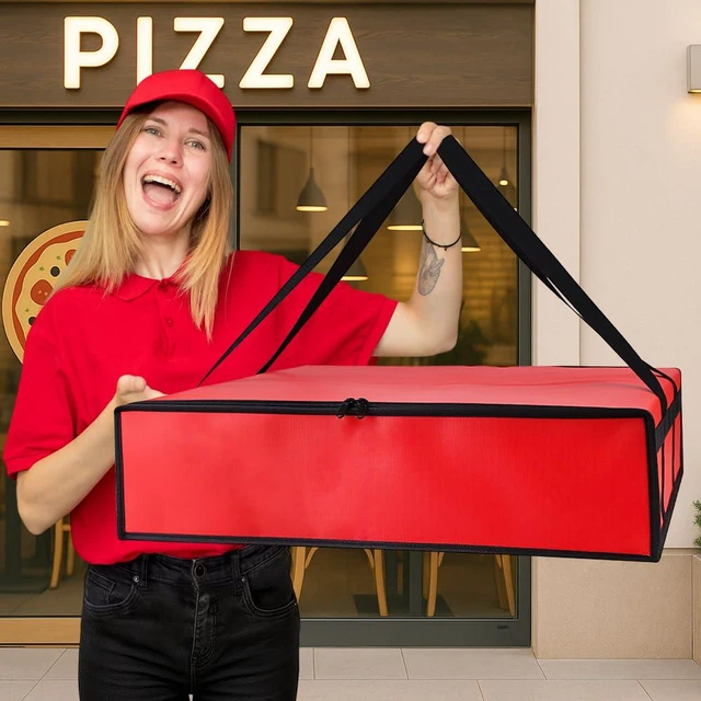 Alt view image 5 of 7 - Pizza Bags for Delivery, 24" x 24" x 6" Insulated Pizza Bag, Red Fits Large Pizzas, Thermal Carrier, Catering and Food Warmer Bag for Hot Box Transport, Pizza Warmer Carrier for Drivers