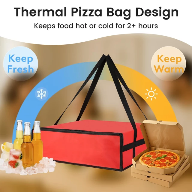 Alt view image 6 of 7 - Pizza Bags for Delivery, 24" x 24" x 6" Insulated Pizza Bag, Red Fits Large Pizzas, Thermal Carrier, Catering and Food Warmer Bag for Hot Box Transport, Pizza Warmer Carrier for Drivers