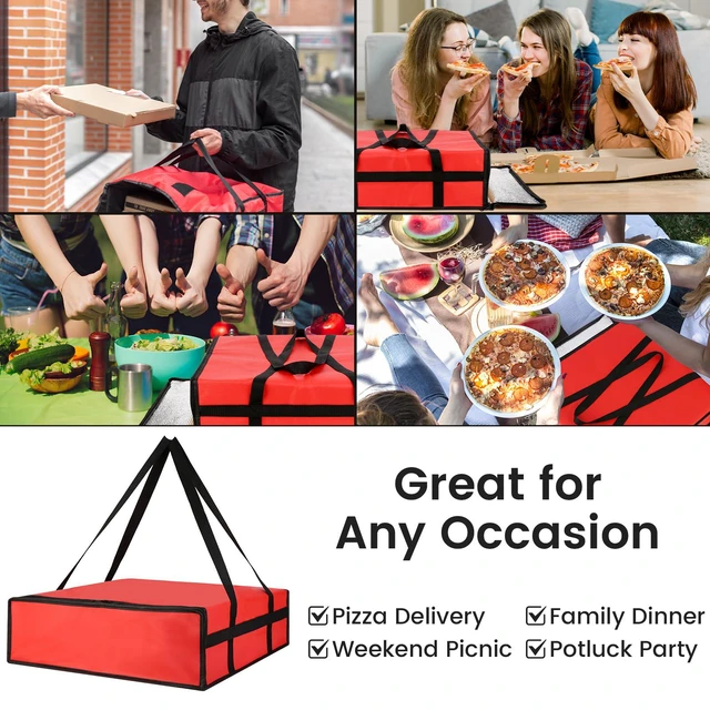 Alt view image 7 of 7 - Pizza Bags for Delivery, 24" x 24" x 6" Insulated Pizza Bag, Red Fits Large Pizzas, Thermal Carrier, Catering and Food Warmer Bag for Hot Box Transport, Pizza Warmer Carrier for Drivers