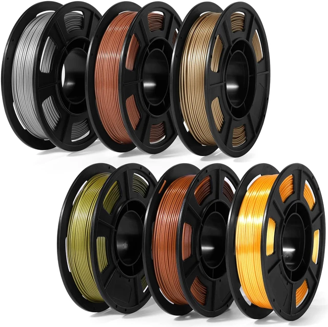 Main image of Metallic PLA 3D Printer Filament Bundle 250g, 1.75mm 6 Colors 1.5KG Multicolor PLA Compatible with Most FDM 3D Printers, Gold, Silver, Brass, Bronze, Rose, Champagne for Beginner, Vacuum-Sealed
