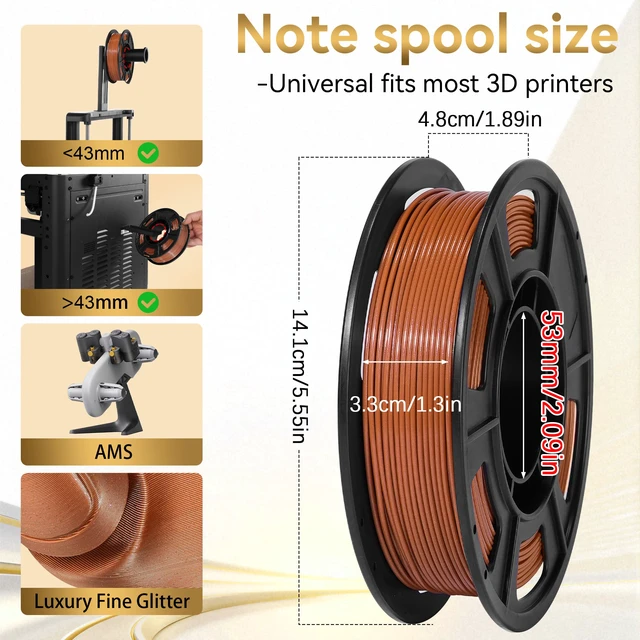 Alt view image 3 of 7 - Metallic PLA 3D Printer Filament Bundle 250g, 1.75mm 6 Colors 1.5KG Multicolor PLA Compatible with Most FDM 3D Printers, Gold, Silver, Brass, Bronze, Rose, Champagne for Beginner, Vacuum-Sealed