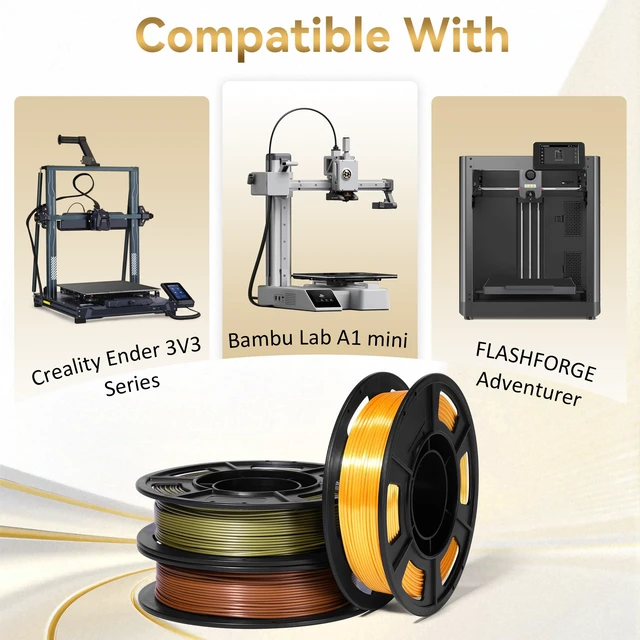 Alt view image 4 of 7 - Metallic PLA 3D Printer Filament Bundle 250g, 1.75mm 6 Colors 1.5KG Multicolor PLA Compatible with Most FDM 3D Printers, Gold, Silver, Brass, Bronze, Rose, Champagne for Beginner, Vacuum-Sealed