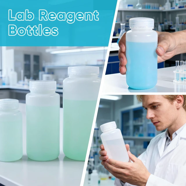 Alt view image 2 of 7 - 32 oz Plastic Bottles with Lids, Airtight Refillable Wide Mouth Travel Bottles for Toiletries, HDPE Food Grade Plastic Containers for Liquids Pill Water Sample Lab Reagent (Translucent, 2 Pcs)