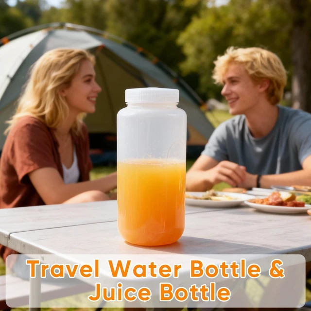 Alt view image 4 of 7 - 32 oz Plastic Bottles with Lids, Airtight Refillable Wide Mouth Travel Bottles for Toiletries, HDPE Food Grade Plastic Containers for Liquids Pill Water Sample Lab Reagent (Translucent, 2 Pcs)