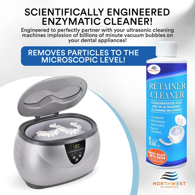 Alt view image 7 of 7 - Ultrasonic Retainer Cleaner, Removes Odor, 16 oz Made for Invisalign, nightguards and mouthguards, clears the cloudiness, odor and staining that brushing leaves behind