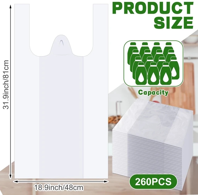 Alt view image 2 of 7 - Jumbo Size Plastic T Shirt Bags, 32" X 19", White, 260 Count 35 Mic, Large Plain Plastic T Shirt Grocery Bags with Handles, Thick and Heavy Duty