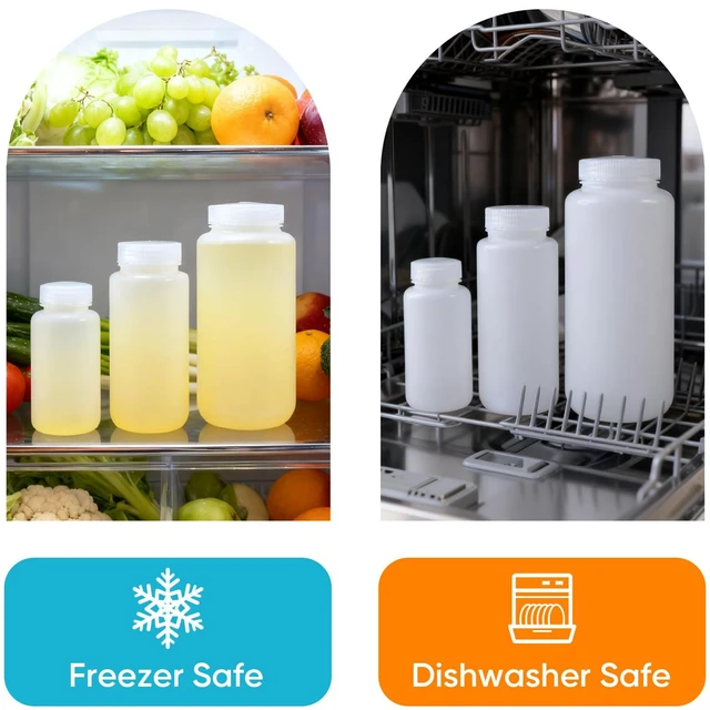 Alt view image 6 of 7 - 32 oz Plastic Bottles with Lids, Airtight Refillable Wide Mouth Travel Bottles for Toiletries, HDPE Food Grade Plastic Containers for Liquids Pill Water Sample Lab Reagent (Translucent, 2 Pcs)