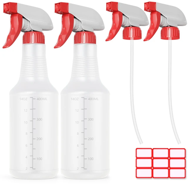 Main image of Spray Bottle (2 Pack&2 extra Nozzle,16 Oz) with Measurements and Adjustable Nozzle, HDPE Plastic Spray Bottles for Cleaning Solution, Household/Commercial/Industrial Use, No Leak and Clog