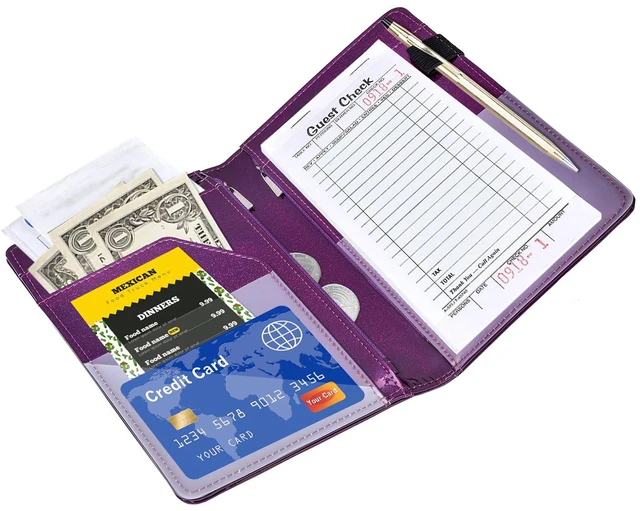 Alt view image 5 of 7 - Server Books for Waitress - Glitter Leather Waiter Book Server Wallet with Zipper Pocket, Cute Waitress Book&Waitstaff Organizer with Money Pocket Fit Server Apron (Glitter Purple)
