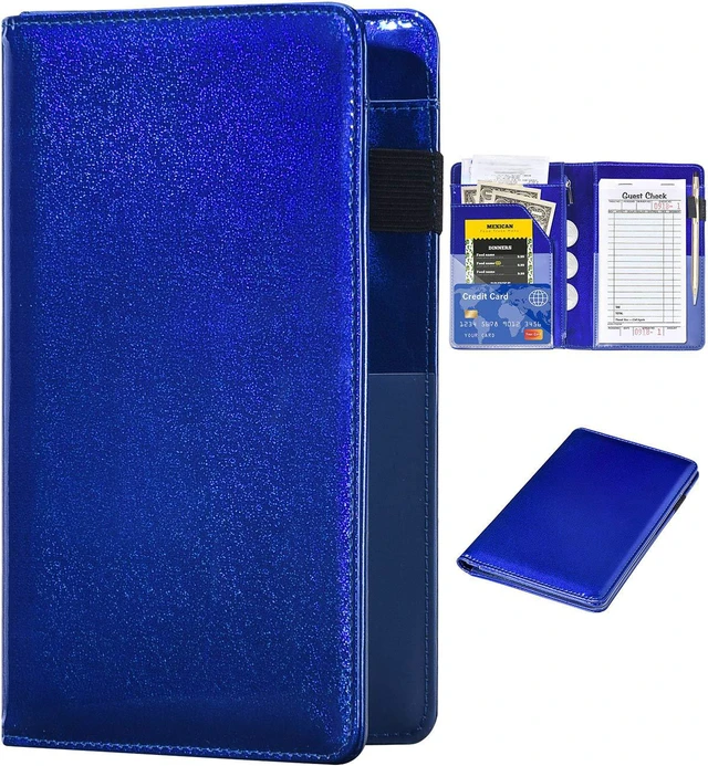 Main image of Server Books for Waitress - Glitter Leather Waiter Book Server Wallet with Zipper Pocket, Cute Waitress Book&Waitstaff Organizer with Money Pocket Fit Server Apron (Glitter Blue)