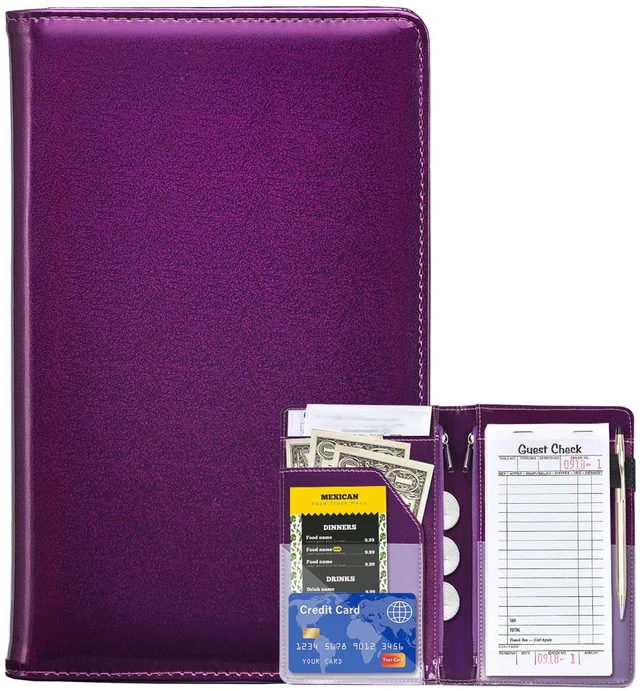 Alt view image 7 of 7 - Server Books for Waitress - Glitter Leather Waiter Book Server Wallet with Zipper Pocket, Cute Waitress Book&Waitstaff Organizer with Money Pocket Fit Server Apron (Glitter Purple)