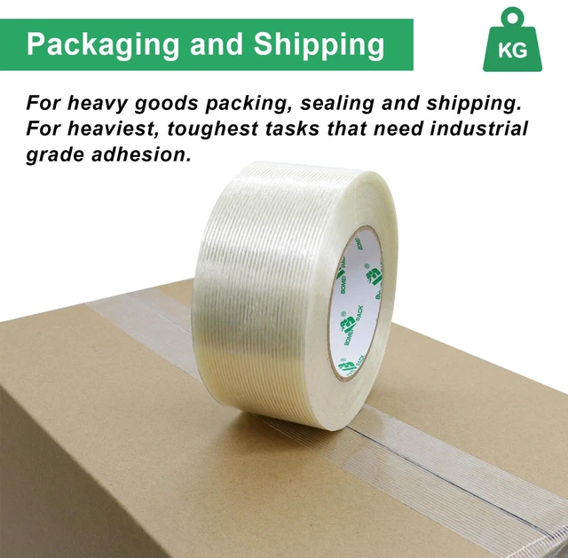 Alt view image 3 of 7 - Filament Strapping Tape, 5.3 Mil 2 Inch x 60 Yards, Heavy Duty Reinforced Fiberglass Packing Tape, 2 Pack