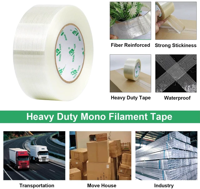 Alt view image 4 of 7 - Filament Strapping Tape, 5.3 Mil 2 Inch x 60 Yards, Heavy Duty Reinforced Fiberglass Packing Tape, 2 Pack