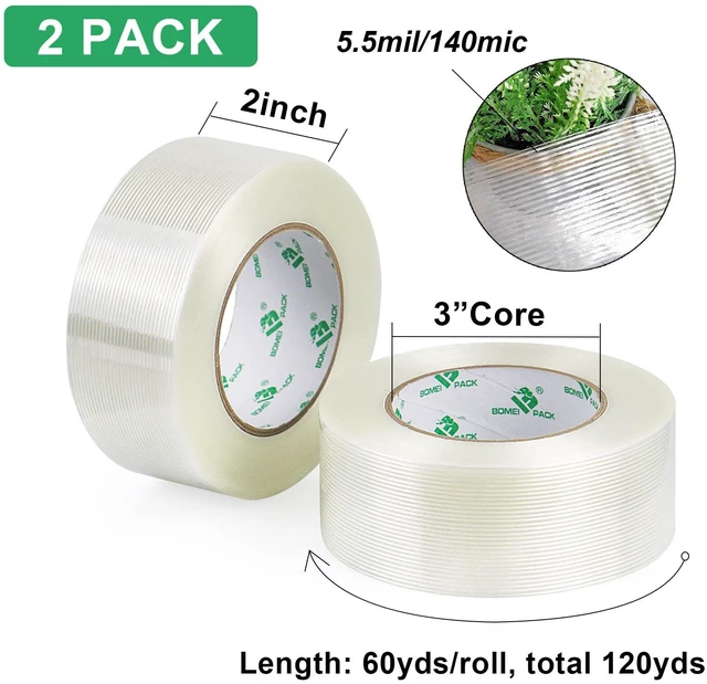 Alt view image 2 of 7 - Filament Strapping Tape, 5.3 Mil 2 Inch x 60 Yards, Heavy Duty Reinforced Fiberglass Packing Tape, 2 Pack