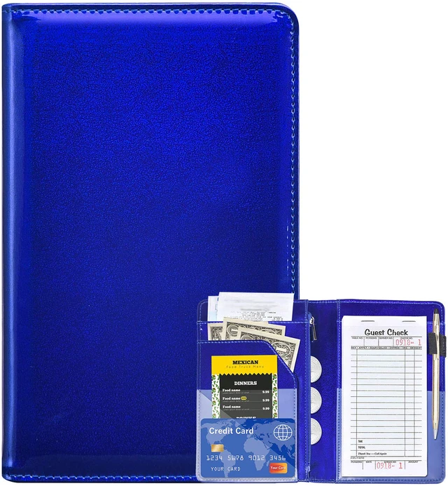 Alt view image 7 of 7 - Server Books for Waitress - Glitter Leather Waiter Book Server Wallet with Zipper Pocket, Cute Waitress Book&Waitstaff Organizer with Money Pocket Fit Server Apron (Glitter Blue)