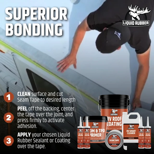 Alt view image 5 of 6 - Waterproof Seam Tape, Multi-Surface Butyl Tape, 2 in x 50 Ft Peel and Stick, Waterproof - For RV Roofs, Foundations, Gutters, Ponds & Skylights - Bonds to EPDM, Metal, Wood & Fiberglass