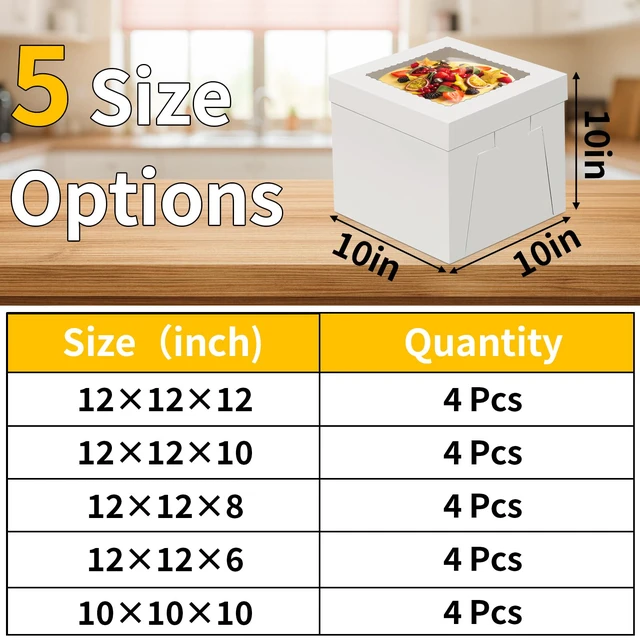 Alt view image 2 of 7 - Cake Boxes 10 inch, Cake Carrier Holder, Storage Transport Container 10×10×10 in, 4 Pcs, Thick Cardboard, Tall and Large, with Clear Window, Easy to Assemble, for Cake Pies Baked Goods