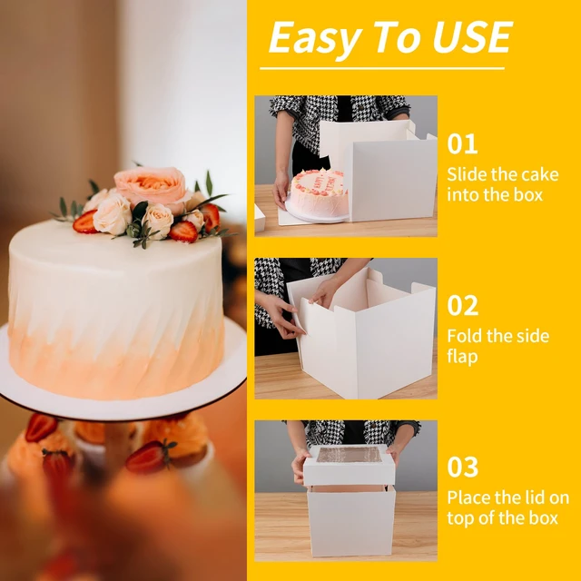 Alt view image 3 of 7 - Cake Boxes 10 inch, Cake Carrier Holder, Storage Transport Container 10×10×10 in, 4 Pcs, Thick Cardboard, Tall and Large, with Clear Window, Easy to Assemble, for Cake Pies Baked Goods