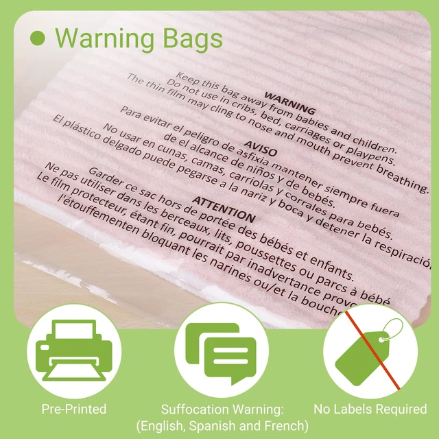 Alt view image 4 of 6 - 100 Count 24x30 Inch Self Seal Clear Poly Bags with Suffocation Warning for Packaging, Shipping & FBA with Permanent Adhesive (1.5mil)