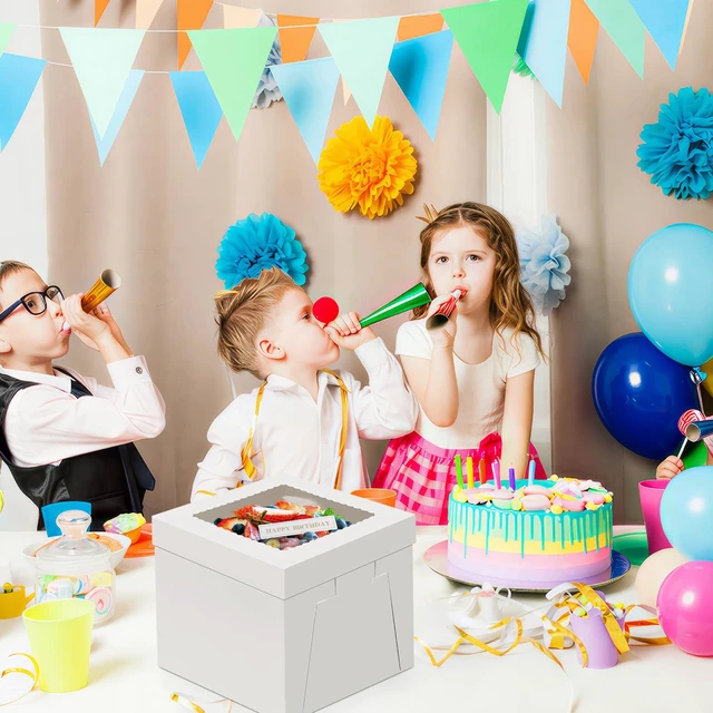 Alt view image 5 of 7 - Cake Boxes 10 inch, Cake Carrier Holder, Storage Transport Container 10×10×10 in, 4 Pcs, Thick Cardboard, Tall and Large, with Clear Window, Easy to Assemble, for Cake Pies Baked Goods