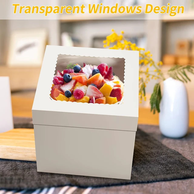 Alt view image 6 of 7 - Cake Boxes 10 inch, Cake Carrier Holder, Storage Transport Container 10×10×10 in, 4 Pcs, Thick Cardboard, Tall and Large, with Clear Window, Easy to Assemble, for Cake Pies Baked Goods