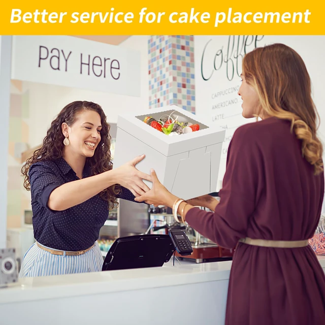 Alt view image 4 of 7 - Cake Boxes 10 inch, Cake Carrier Holder, Storage Transport Container 10×10×10 in, 4 Pcs, Thick Cardboard, Tall and Large, with Clear Window, Easy to Assemble, for Cake Pies Baked Goods