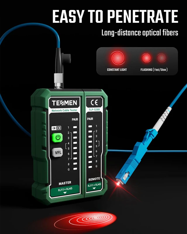 Alt view image 3 of 7 - TLP-528B Network Cable Tester and VFL Fiber Optic Meter with Universal 2.5mm Connector, RJ45 LAN & TEL Wire Tester for CAT5/CAT6 Cable Continuity Testing, Home Repairs & Ethernet Maintenance