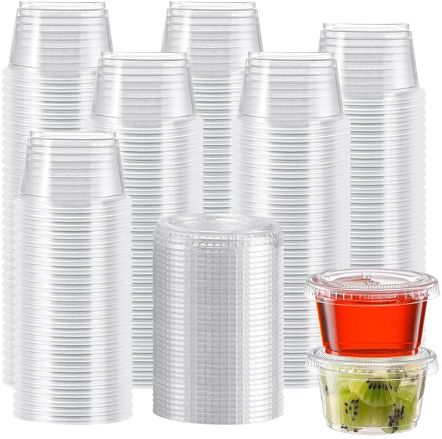 Main image of 360 Set 4 oz Jello Shot Cups with Lids, Small Plastic Condiment Cups Food Safe Disposable Soufflé Storage Portion Containers for Salad, Dressing, Sauce, Dipping, Snacks