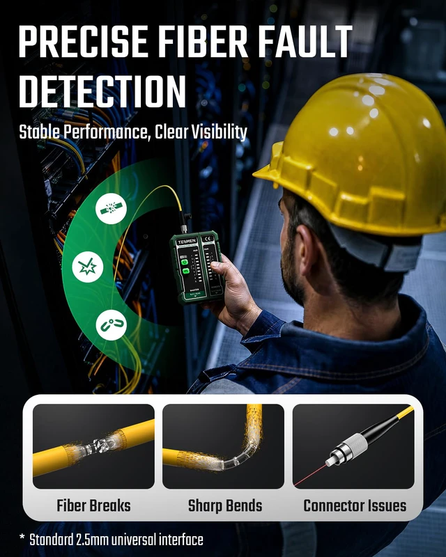 Alt view image 2 of 7 - TLP-528B Network Cable Tester and VFL Fiber Optic Meter with Universal 2.5mm Connector, RJ45 LAN & TEL Wire Tester for CAT5/CAT6 Cable Continuity Testing, Home Repairs & Ethernet Maintenance
