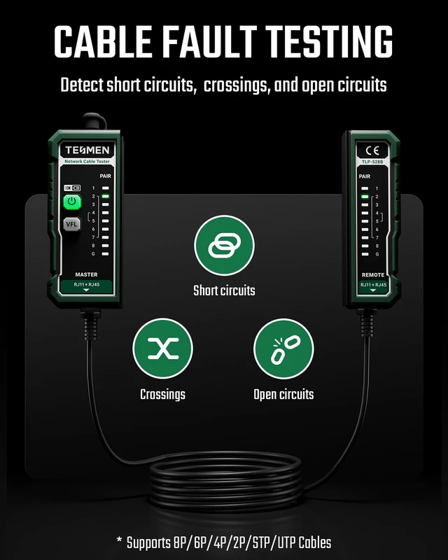 Alt view image 4 of 7 - TLP-528B Network Cable Tester and VFL Fiber Optic Meter with Universal 2.5mm Connector, RJ45 LAN & TEL Wire Tester for CAT5/CAT6 Cable Continuity Testing, Home Repairs & Ethernet Maintenance