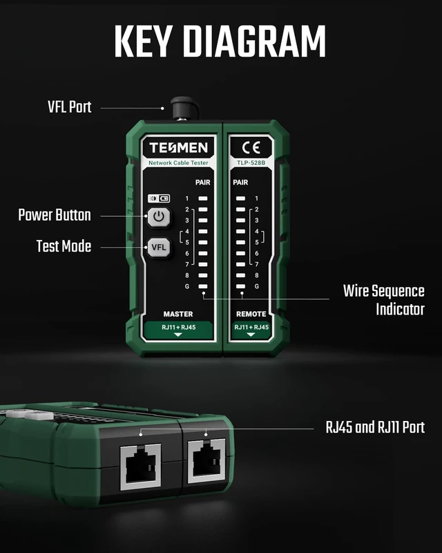 Alt view image 7 of 7 - TLP-528B Network Cable Tester and VFL Fiber Optic Meter with Universal 2.5mm Connector, RJ45 LAN & TEL Wire Tester for CAT5/CAT6 Cable Continuity Testing, Home Repairs & Ethernet Maintenance