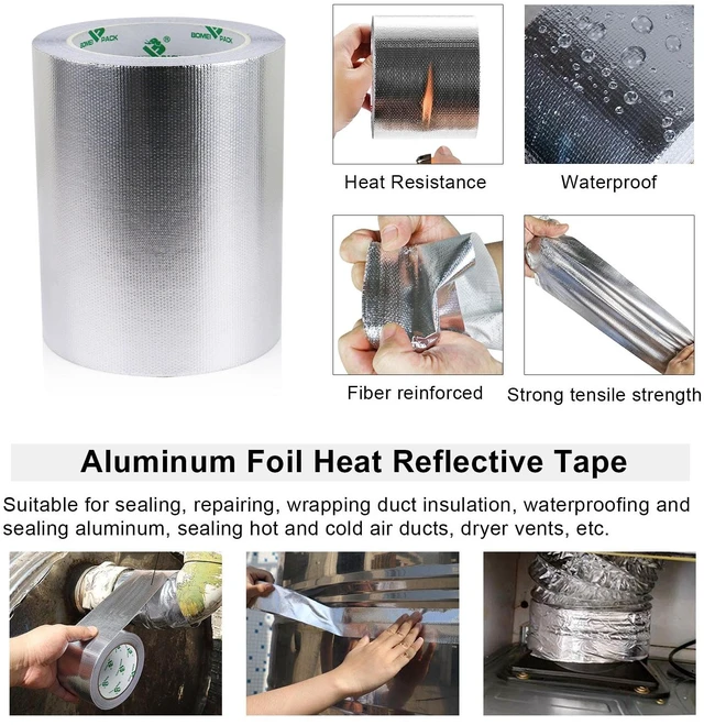 Alt view image 3 of 7 - Adhesive Aluminum Foil Heat Shield Tape 1 Pack 6inch x 66ft,Barrier Fiberglass Thermal Insulation Reflective Material High Temp Protectionn