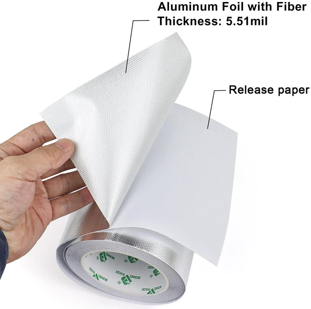 Alt view image 5 of 7 - Adhesive Aluminum Foil Heat Shield Tape 1 Pack 6inch x 66ft,Barrier Fiberglass Thermal Insulation Reflective Material High Temp Protectionn