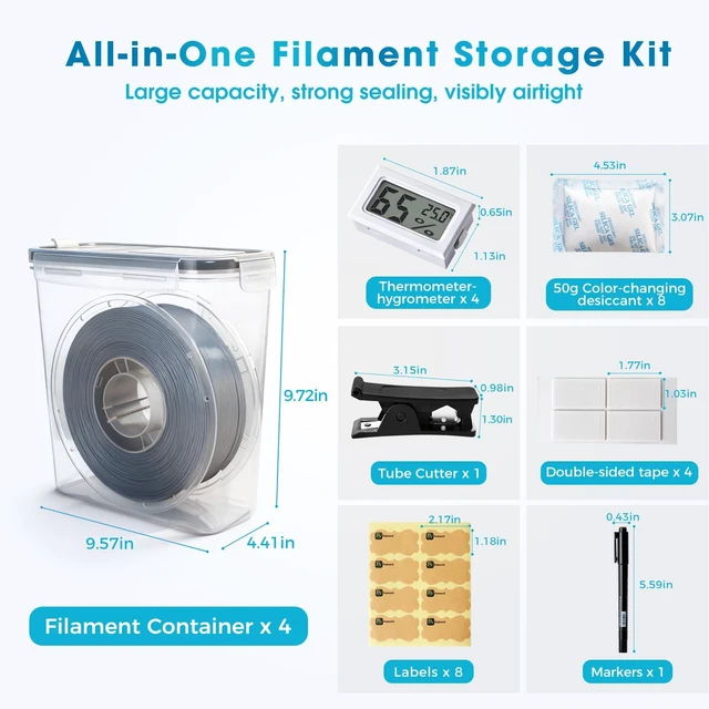 Alt view image 2 of 7 - Filament Storage Box - 6 Pack 4L 3D Printer Filament Containers with 6 Hygrometers, Airtight Dry Boxes for Sealing and Protection, Water-Proof & Dust-Proof, Reusable Desiccant, Tube Cutter
