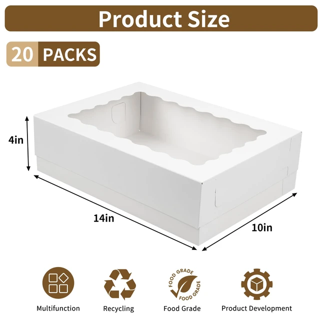 Alt view image 2 of 7 - 20pcs 14x10x4in Rectangular Quarter Sheet Cake Boxes with Window Rectangular Bakery Boxes with Window for Cake, Pastry, Donuts, Cookie, Cupcake & Pie Packaging