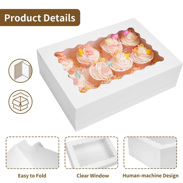 Alt view image 6 of 7 - 20pcs 14x10x4in Rectangular Quarter Sheet Cake Boxes with Window Rectangular Bakery Boxes with Window for Cake, Pastry, Donuts, Cookie, Cupcake & Pie Packaging