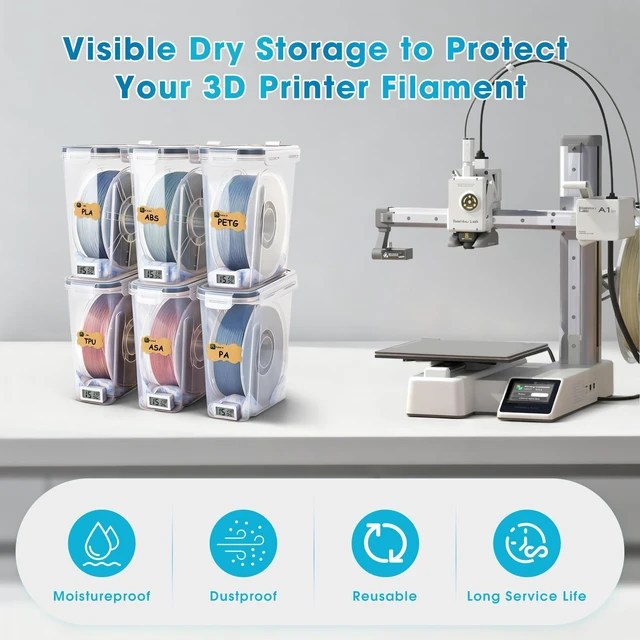 Alt view image 7 of 7 - Filament Storage Box - 6 Pack 4L 3D Printer Filament Containers with 6 Hygrometers, Airtight Dry Boxes for Sealing and Protection, Water-Proof & Dust-Proof, Reusable Desiccant, Tube Cutter