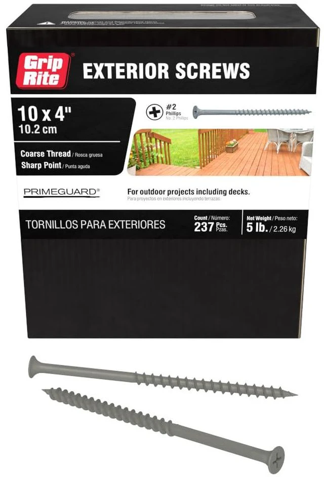 Main image of Exterior Screws - Safe for Use in Treated Lumber - #2 Phillips Bugle Head - Coarse Thread Deck Screws - PrimeGuard Coating - 5lb Box - #9 x 4 - Gray - PTN4S5