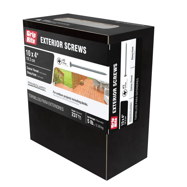 Alt view image 2 of 7 - Exterior Screws - Safe for Use in Treated Lumber - #2 Phillips Bugle Head - Coarse Thread Deck Screws - PrimeGuard Coating - 5lb Box - #9 x 4 - Gray - PTN4S5
