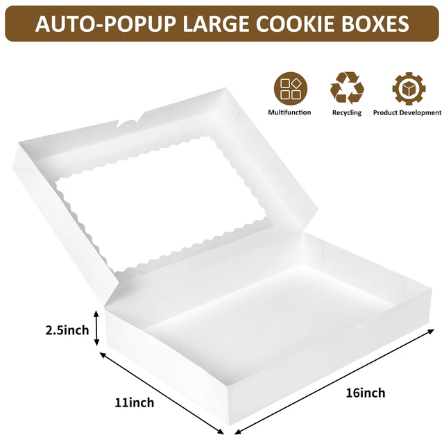 Alt view image 2 of 7 - 40pcs Large Bakery Boxes 16x11x2.5 Inches Cookie Boxes with Window Auto-Popup Large Bakery Boxes with Window for Cookie, Donuts, Treats, Pastries, Pies, Muffins, Chocolate Covered Strawberries