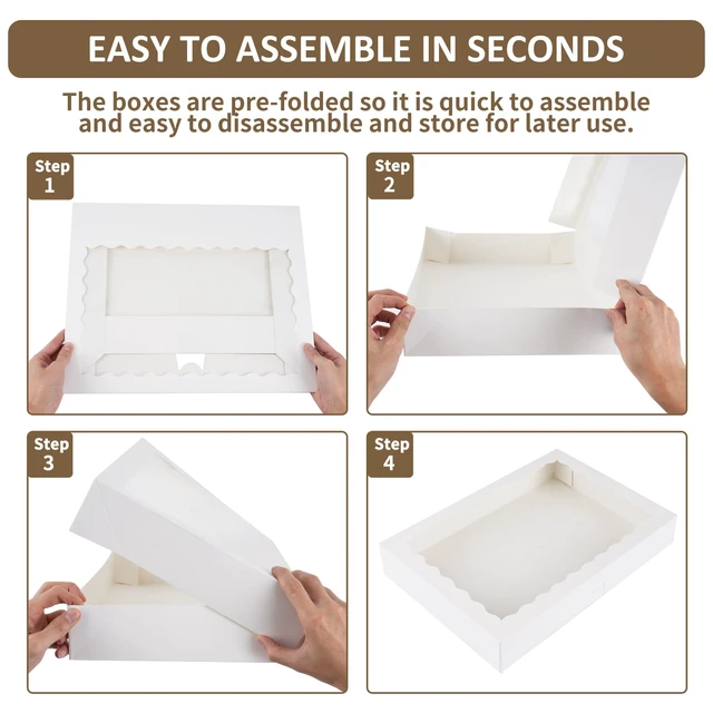 Alt view image 4 of 7 - 40pcs Large Bakery Boxes 16x11x2.5 Inches Cookie Boxes with Window Auto-Popup Large Bakery Boxes with Window for Cookie, Donuts, Treats, Pastries, Pies, Muffins, Chocolate Covered Strawberries