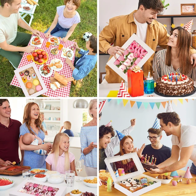 Alt view image 5 of 7 - 40pcs Large Bakery Boxes 16x11x2.5 Inches Cookie Boxes with Window Auto-Popup Large Bakery Boxes with Window for Cookie, Donuts, Treats, Pastries, Pies, Muffins, Chocolate Covered Strawberries