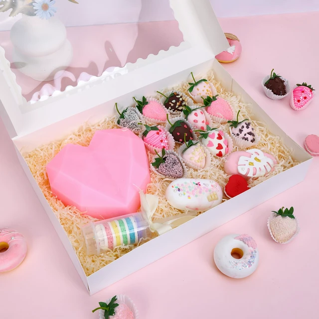 Alt view image 6 of 7 - 40pcs Large Bakery Boxes 16x11x2.5 Inches Cookie Boxes with Window Auto-Popup Large Bakery Boxes with Window for Cookie, Donuts, Treats, Pastries, Pies, Muffins, Chocolate Covered Strawberries