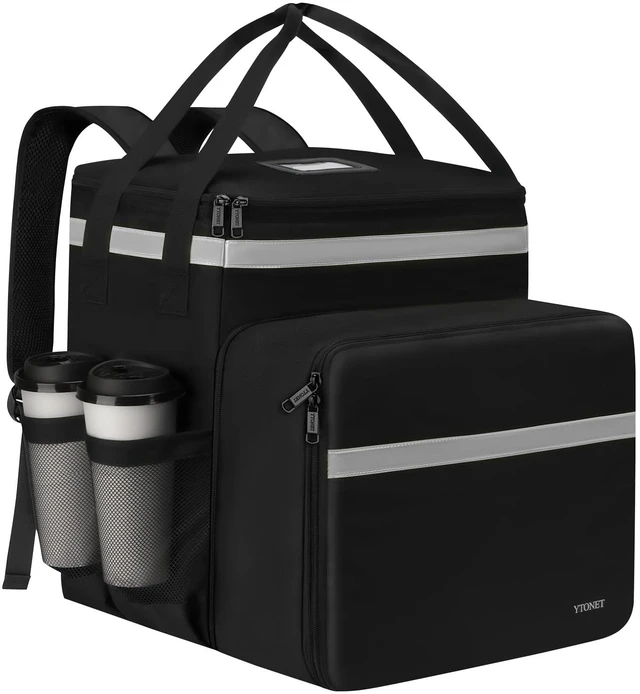 Main image of Delivery Backpack with Cup Holders, XX-Large Expandable Delivery Bag for Hot/Cold Food with Reflective Strip, Insulated Grocery Backpack Fits for Bike, Uber Eats, Grubhub, Doordash, Leak-proof