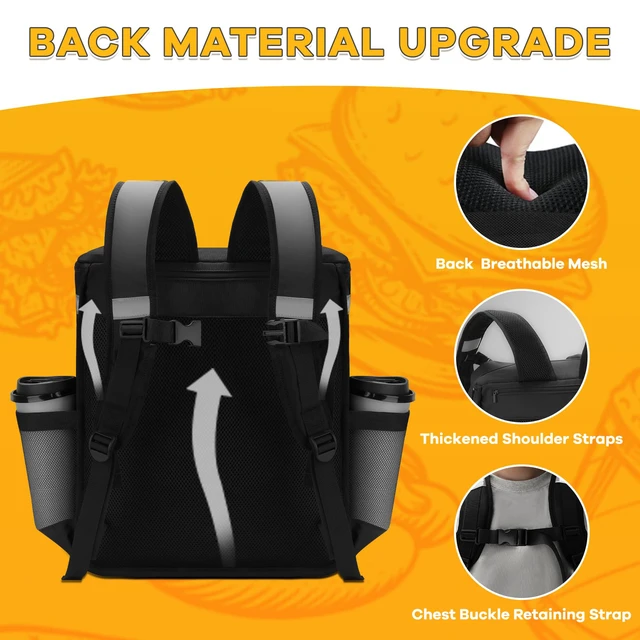 Alt view image 5 of 7 - Expandable Delivery Bag, Insulated Grocery Backpack, Pizza Bag with Reflective Strip, 600D Food Delivery Bag Fits Bike, Doordash, Uber Eats, Large Insulated Pizza Bag, Food Backpack