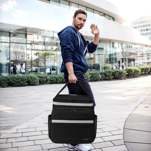 Alt view image 7 of 7 - Expandable Delivery Bag, Insulated Grocery Backpack, Pizza Bag with Reflective Strip, 600D Food Delivery Bag Fits Bike, Doordash, Uber Eats, Large Insulated Pizza Bag, Food Backpack