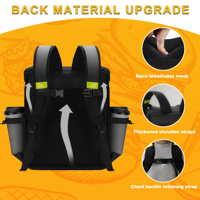 Alt view image 4 of 6 - XX-Large Food Delivery Backpack, Delivery Bag with Reflective Strip 7 Cup Holders, Delivery Backpack Insulated Pizza Bags Fits Bike, Uber-Eats, Grubhub, Doordash, Comfortable Carrying Design
