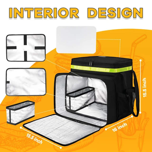 Alt view image 5 of 6 - XX-Large Food Delivery Backpack, Delivery Bag with Reflective Strip 7 Cup Holders, Delivery Backpack Insulated Pizza Bags Fits Bike, Uber-Eats, Grubhub, Doordash, Comfortable Carrying Design