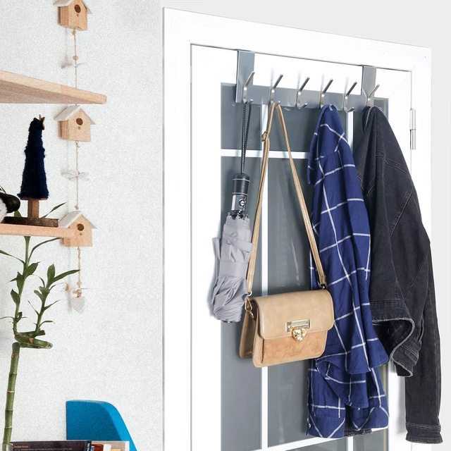 Alt view image 7 of 7 - Over The Door Hook Door Hanger:Over The Door Towel Rack with 6 Hooks for Hanging Coats,Door Coat Hanger Towel Hanger Over Door Coat Rack for Towels,Clothes,Back of Bathroom,Silver